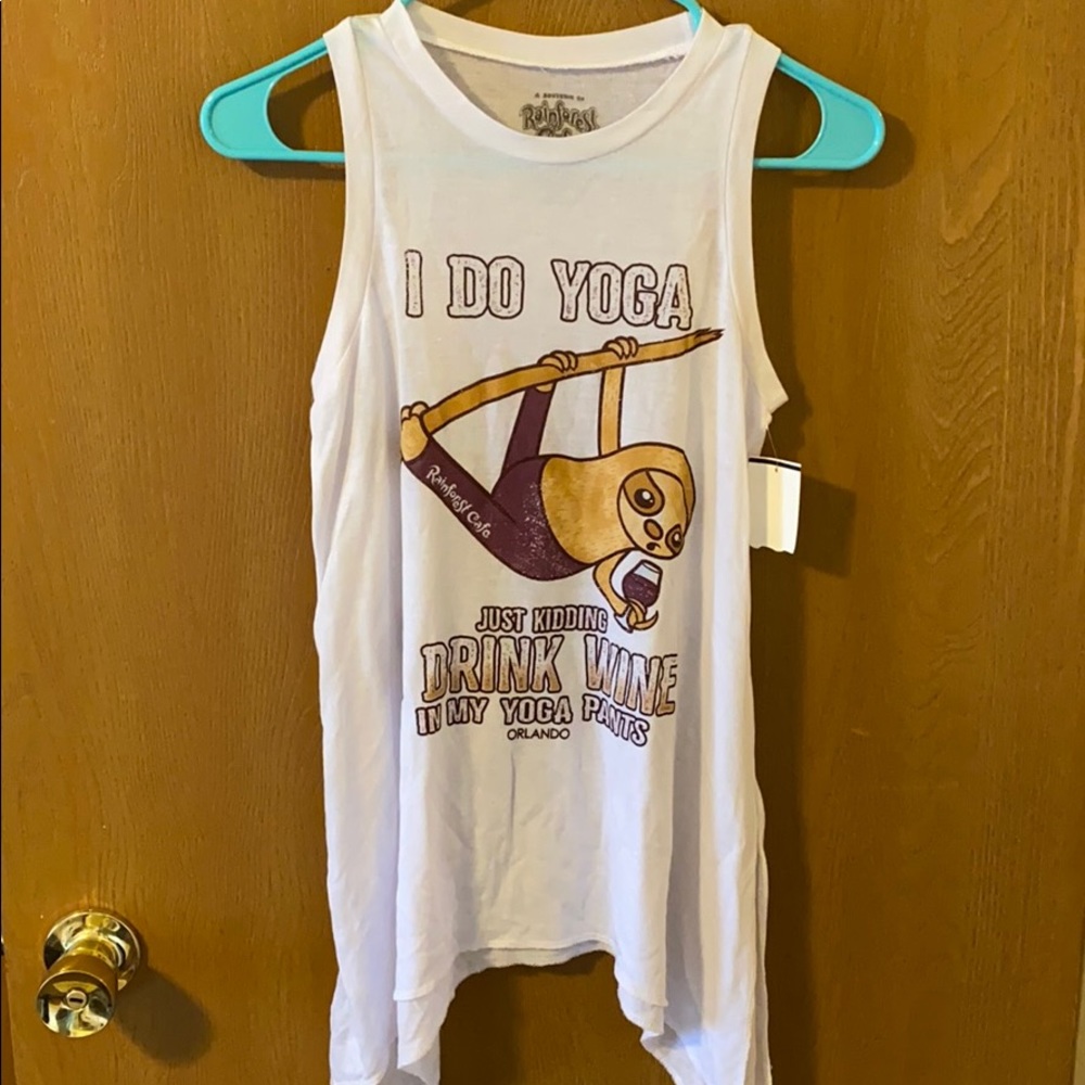 Rainforest cafe, yoga sloth tank.